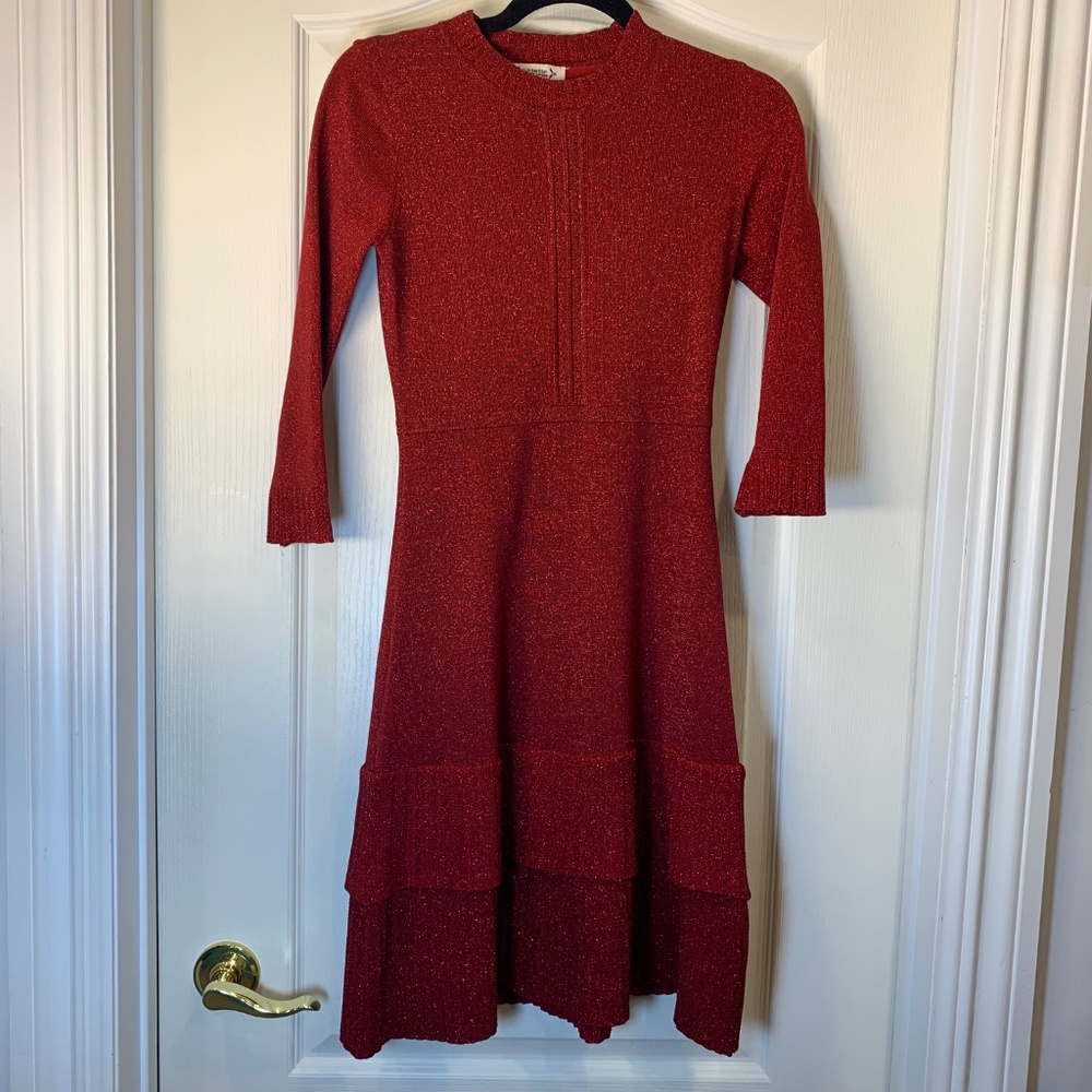 Nanette Lepore Shimmer Knit Dress – Party-Ready Red Glam‎ Festive and Elegance